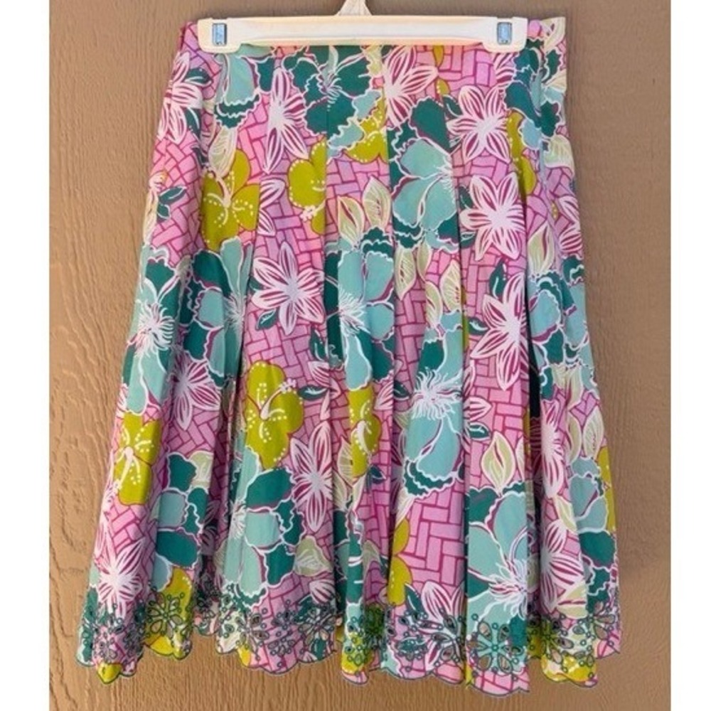 Lilly Pulitzer Womens Pink Floral Pleated Skirt Size 4 Eyelet Cottage Tropical - Picture 9 of 10